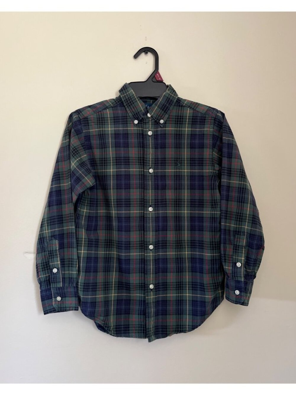 Ralph Lauren Boys Size 7 Long Sleeve Green Plaid Button Down Dress Oxford Shirt